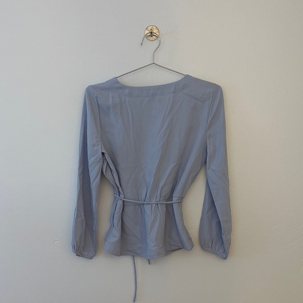 J. Crew Soft Blue V-Neck Wrap Blouse - Picture 3 of 4